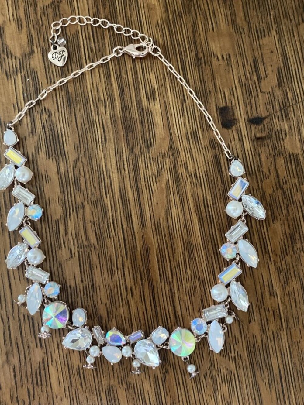 Betsey Johnson Flutterbye White AB Opal Crystal Pearl Necklace